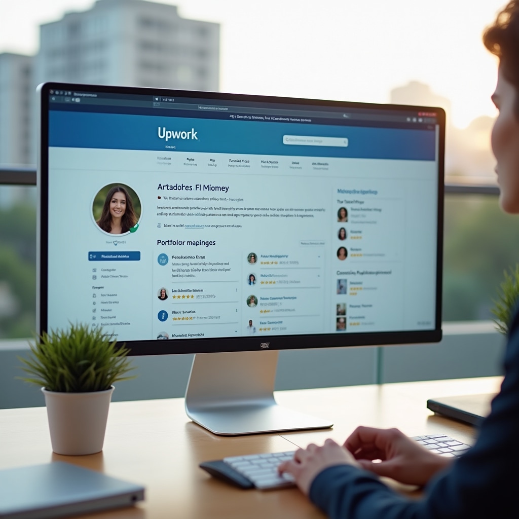 Ecran cu profil de freelancer pe platformă internațională