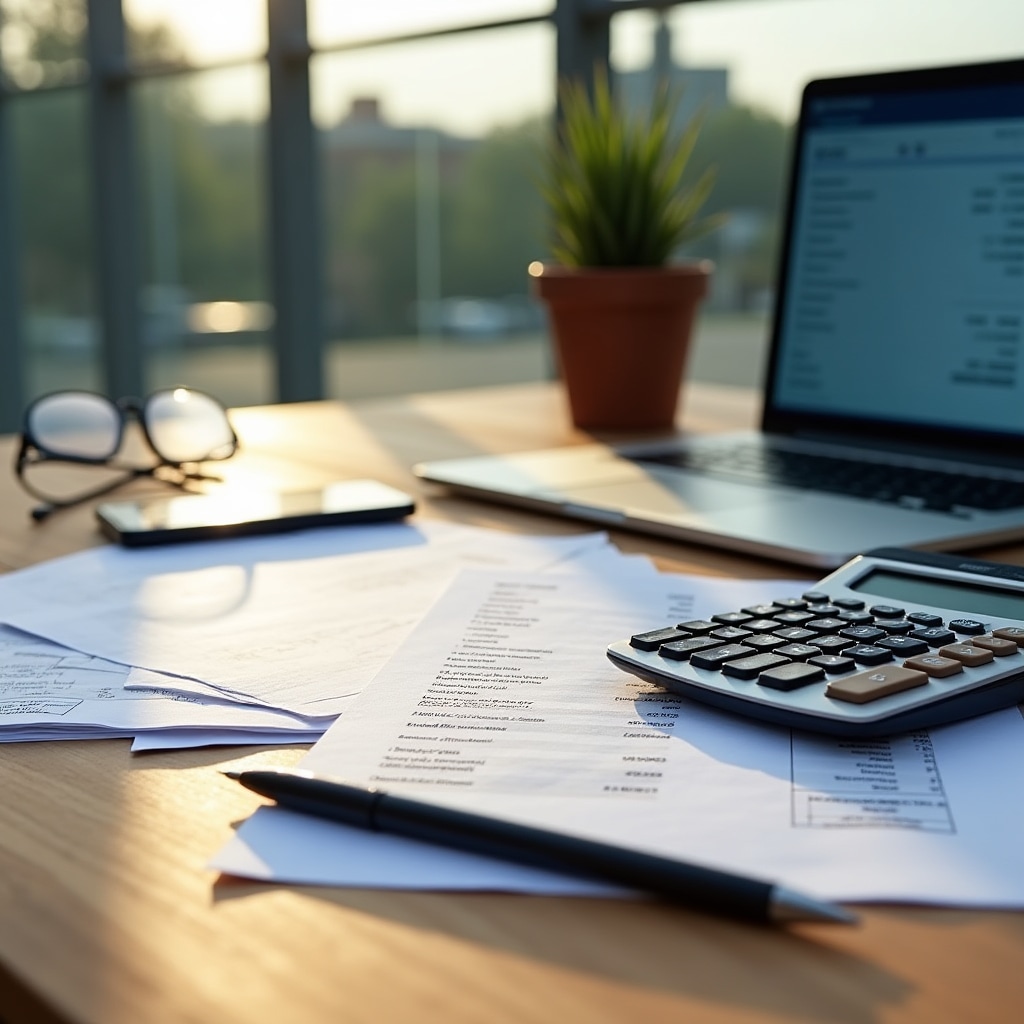 Documente de facturare și calculator pe birou